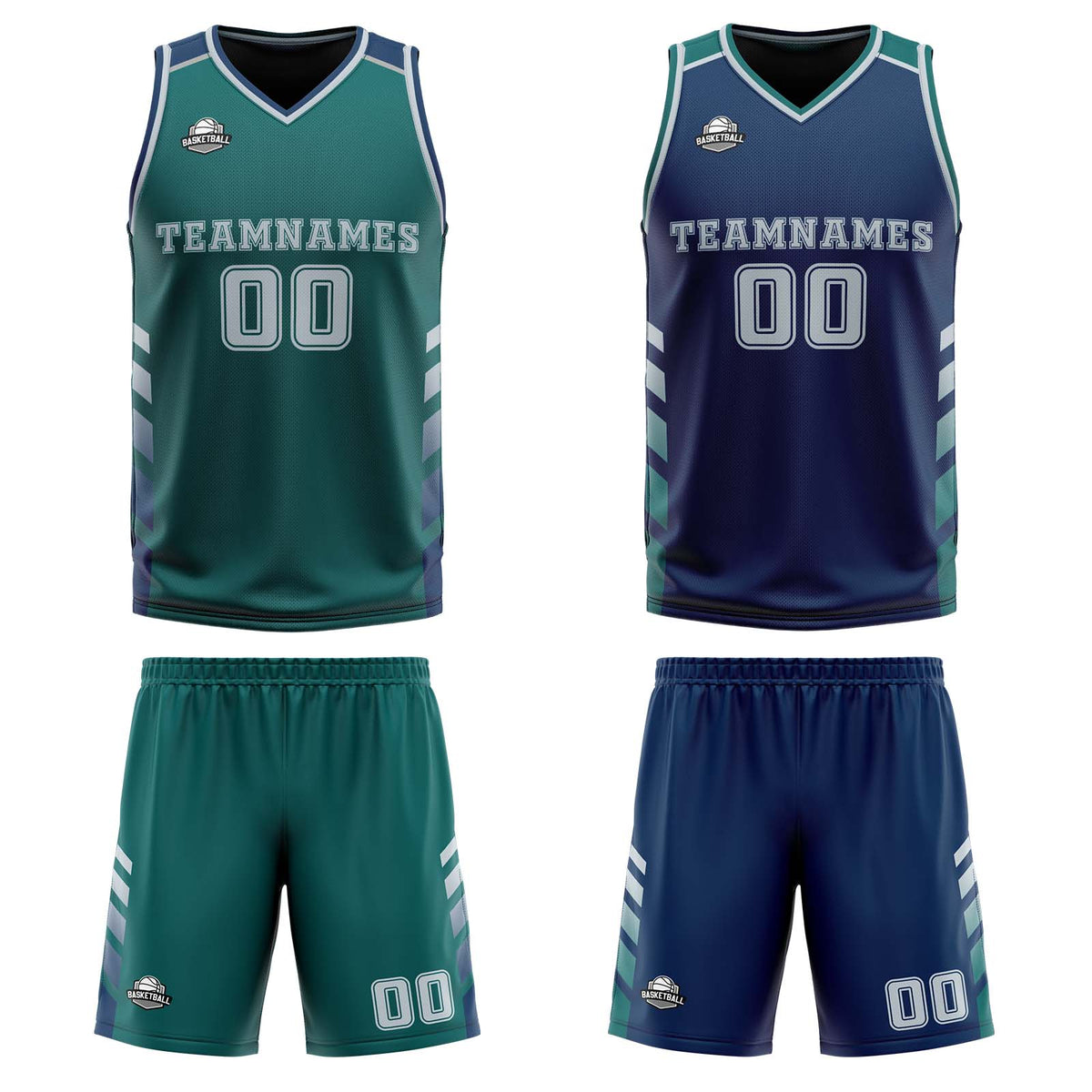 Benutzerdefinierte Mitternachtsgrün Marinegrau Reversible Basketball Jersey Personalisierte Print Name Nummer Logo