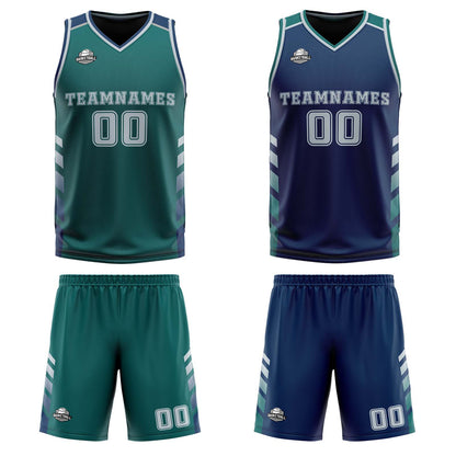 Benutzerdefinierte Mitternachtsgrün Marinegrau Reversible Basketball Jersey Personalisierte Print Name Nummer Logo