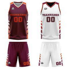Benutzerdefinierte Burgund Weiß Orange Reversible Basketball Jersey Personalisierte Print Name Nummer Logo