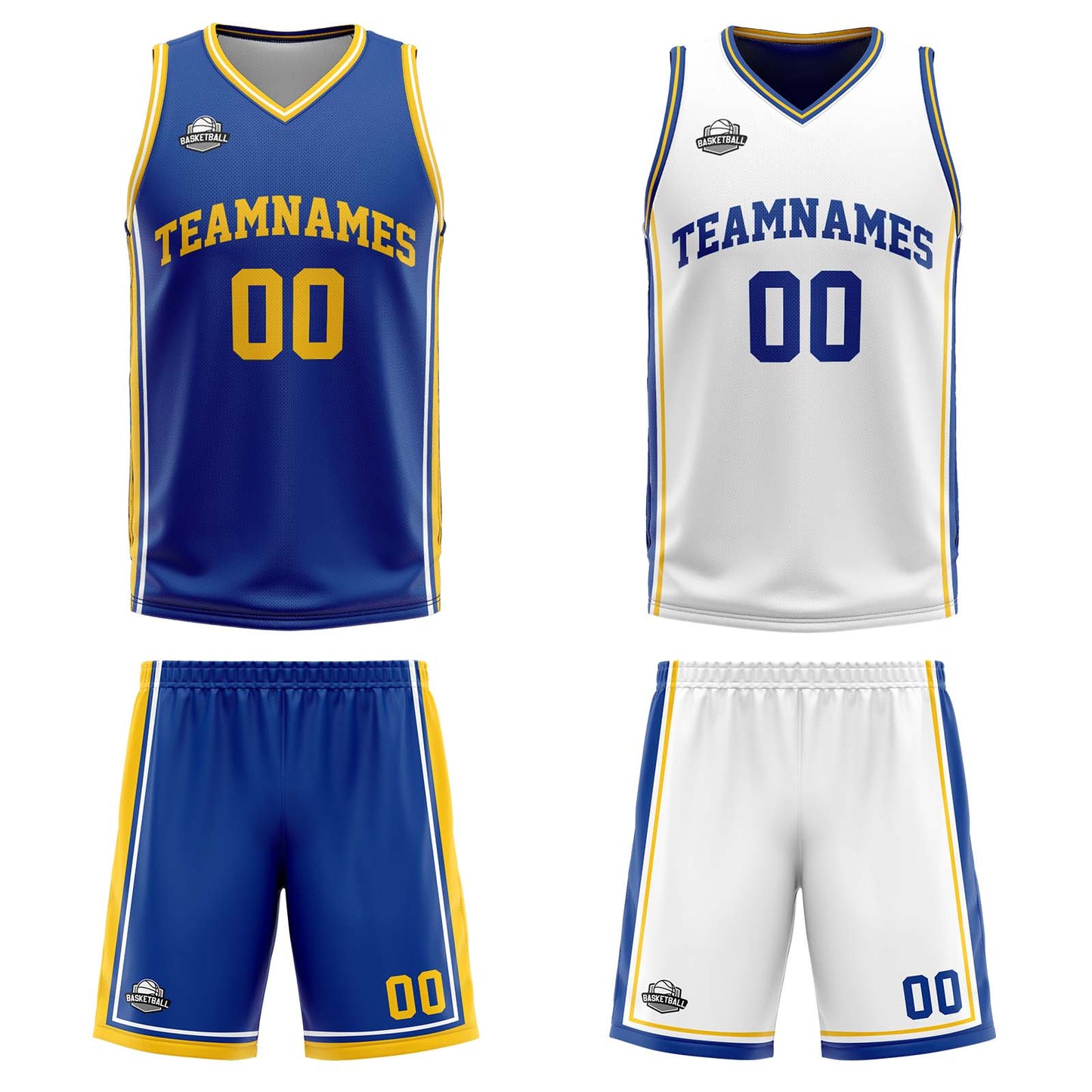 Benutzerdefinierte Royal Weiß Gelb Reversible Basketball Jersey Personalisierte Print Name Nummer Logo