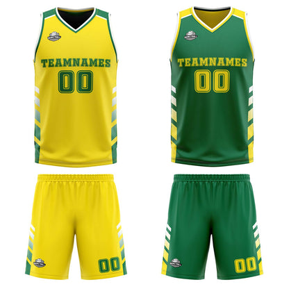 Benutzerdefinierte Gelb Grün Weiß Reversible Basketball Jersey Personalisierte Print Name Nummer Logo