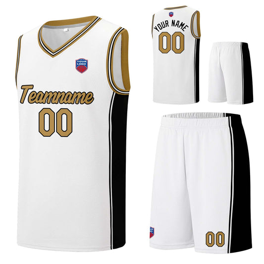 Individuelle Basketball-Jersey-Shorts für Männer und Frauen. Gestickter und gedruckter Name, Nummer und Logo Weiß