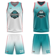 Benutzerdefinierte Weiß Cyan Rot Reversible Basketball Jersey Personalisierte Print Name Nummer Logo