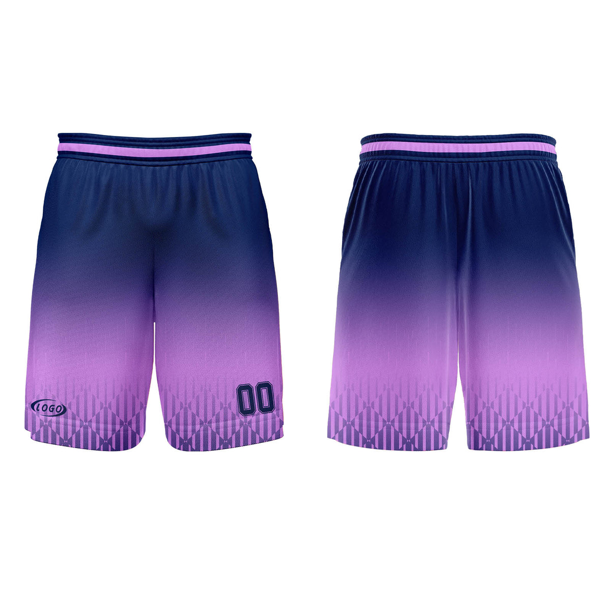 Benutzerdefinierter Helllila Dunkelblau Farbverlauf Basketball Jersey Uniform Anzug gedruckt Ihr Logo Name Nummer