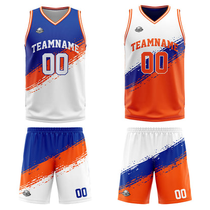 Benutzerdefinierte Reversible Basketball Jersey Personalisierte Print Name Nummer Logo Royal-Orange-Weiß