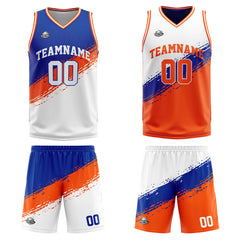 Benutzerdefinierte Reversible Basketball Jersey Personalisierte Print Name Nummer Logo Royal-Orange-Weiß