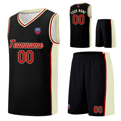 Individuelle Basketball-Jersey-Shorts für Männer und Frauen. Gestickter und gedruckter Name, Nummer und Logo Schwarz&Creme