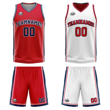 Benutzerdefinierte Rot Weiß Marine Reversible Basketball Jersey Personalisierte Print Name Nummer Logo