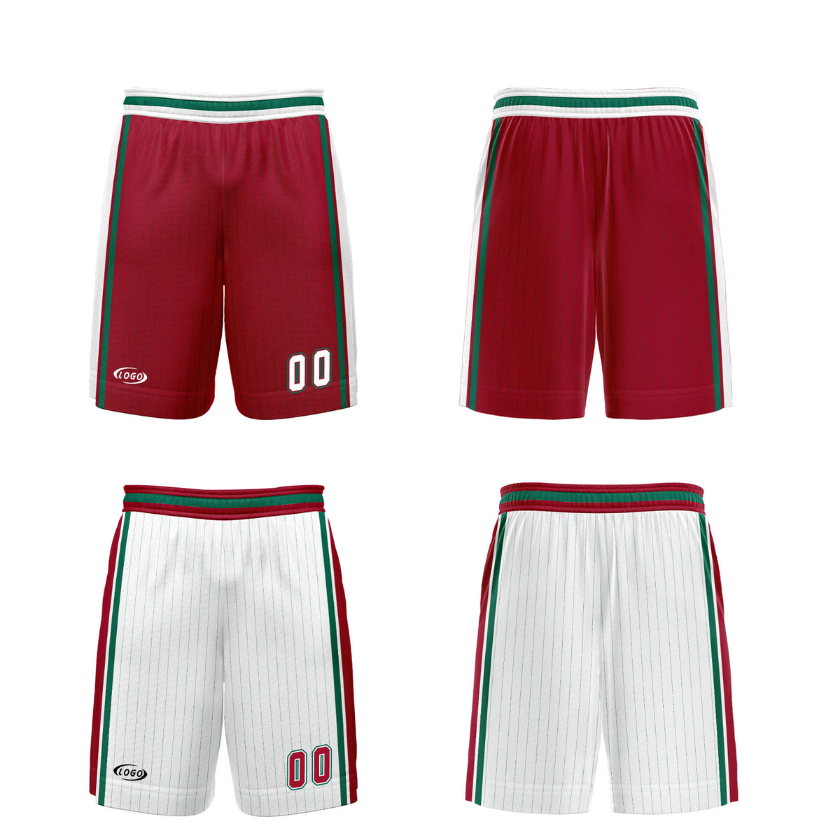 Benutzerdefinierte Rot Weiß Grün Reversible Basketball Jersey Personalisierte Drucken Name Nummer Logo