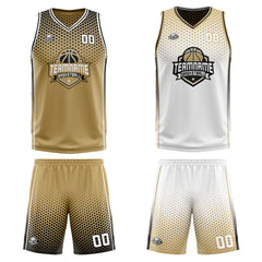 Benutzerdefinierte Altes Gold Schwarz Weiß Reversible Basketball Jersey Personalisierte Print Name Nummer Logo