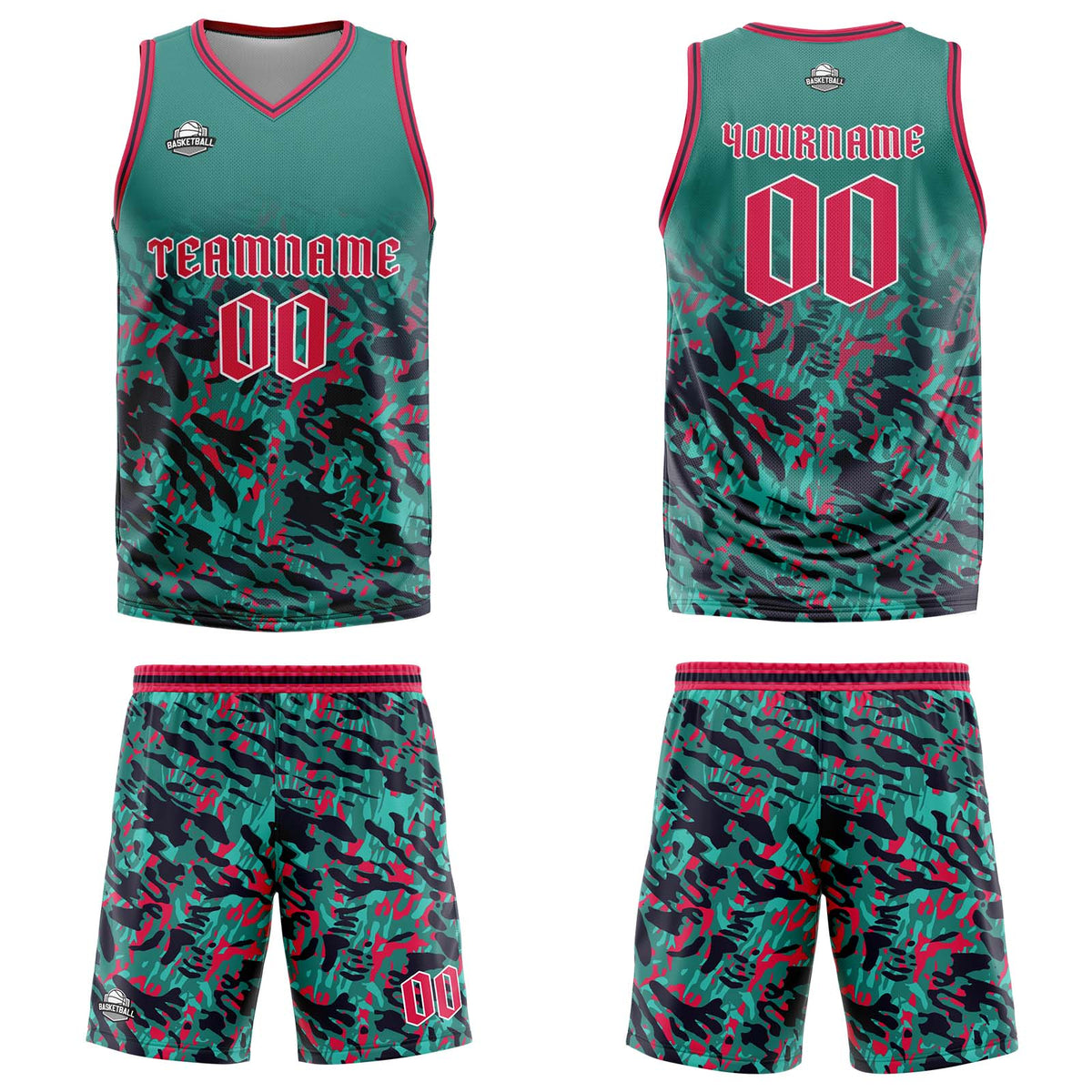Benutzerdefinierter Grün Rot Basketball Jersey Uniform Anzug gedruckt Ihr Logo Name Nummer