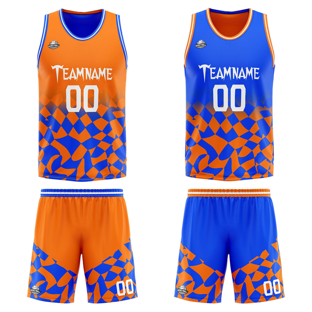 Benutzerdefinierte Reversible Basketball Jersey Personalisierte Print Name Nummer Logo Lattice-Orange&Royal