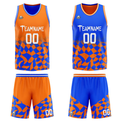Benutzerdefinierte Reversible Basketball Jersey Personalisierte Print Name Nummer Logo Lattice-Orange&Royal