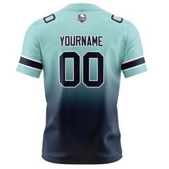 Benutzerdefinierte Hell Türkis Marineblau Gradient Fußball Trikots Personalisierter Name Nummer Logo