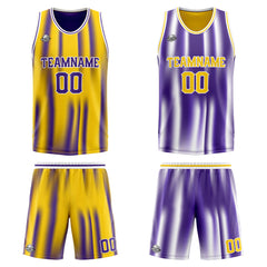 Benutzerdefinierte Reversible Basketball Jersey Personalisierte Print Name Nummer Logo Gelb&Lila