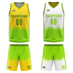 Benutzerdefinierte Reversible Basketball Jersey Personalisierte Print Name Nummer Logo Weiß-Neongrün