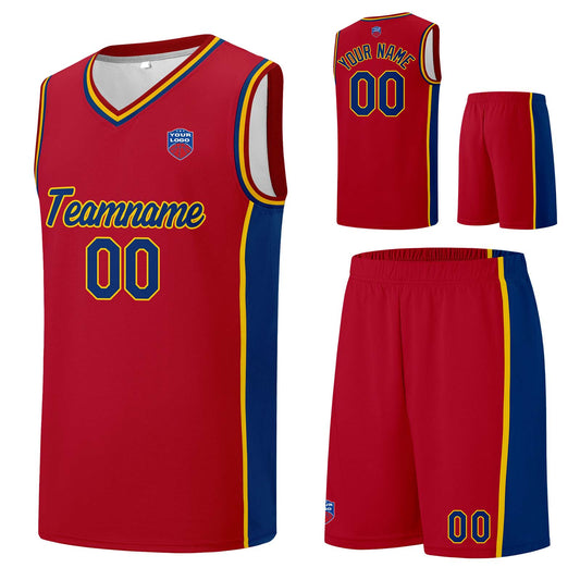 Individuelle Basketball-Jersey-Shorts für Männer und Frauen. Gestickter und gedruckter Name, Nummer und Logo Rot