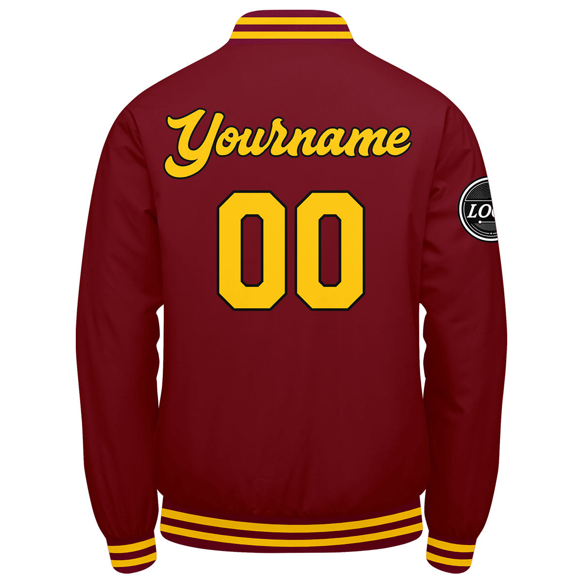 Benutzerdefinierte Verlauf Varsity-Jacke. Letterman-Jacke Karminrot Gelb