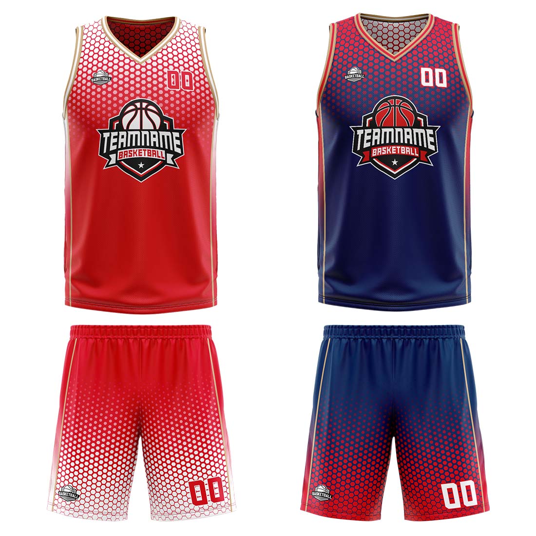 Benutzerdefinierte Rot Blau Gold Reversible Basketball Jersey Personalisierte Print Name Nummer Logo