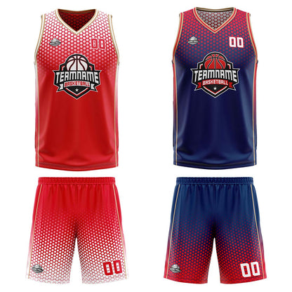 Benutzerdefinierte Rot Blau Gold Reversible Basketball Jersey Personalisierte Print Name Nummer Logo
