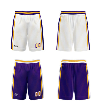 Benutzerdefinierte Weiß Lila Gelb Reversible Basketball Jersey Personalisierte Drucken Name Nummer Logo