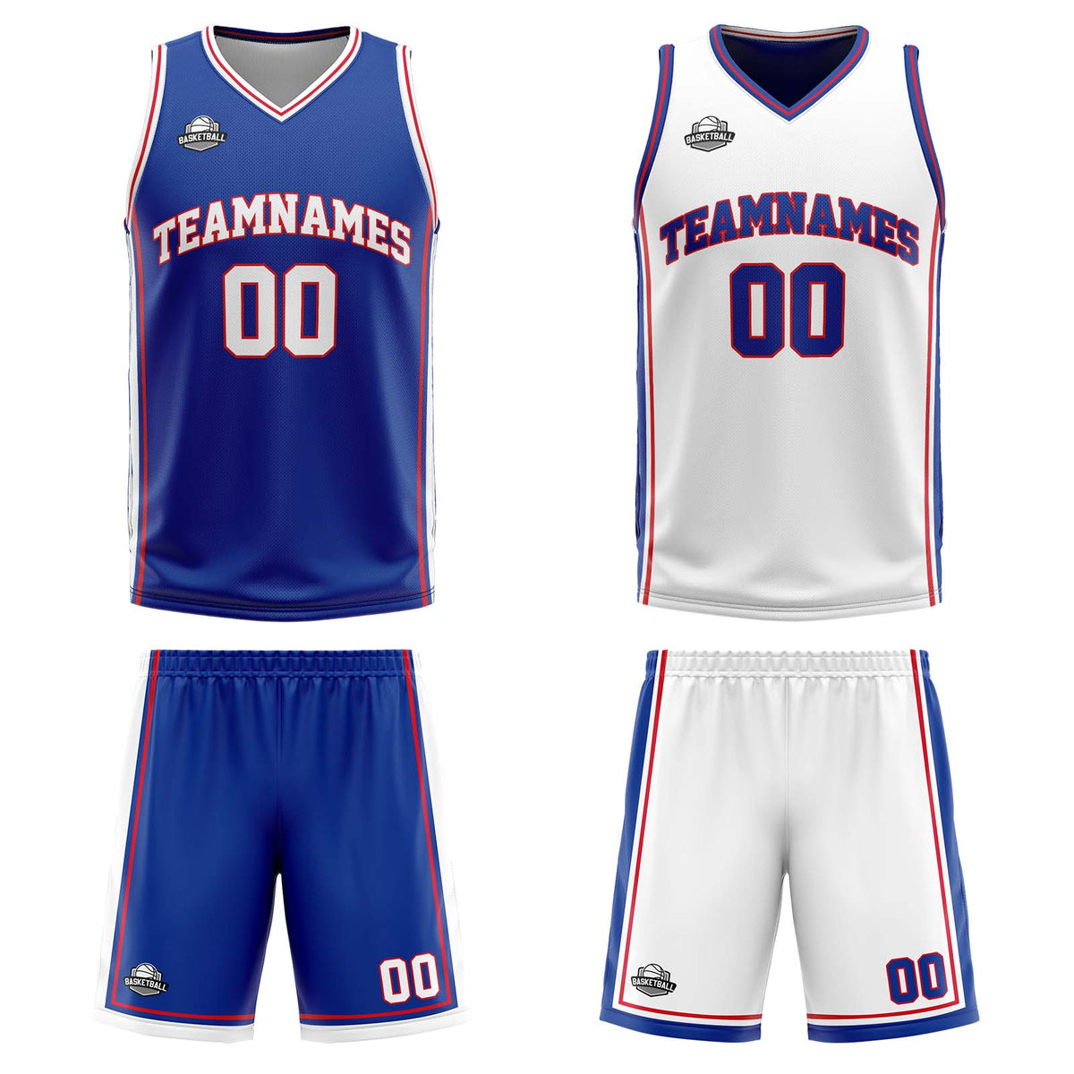 Benutzerdefinierte Royal Weiß Reversible Basketball Jersey Personalisierte Print Name Nummer Logo