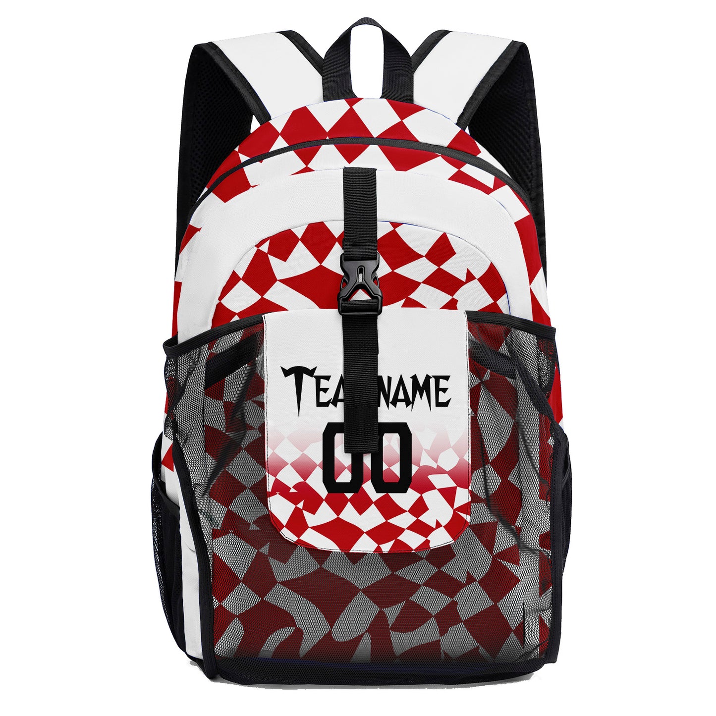 Anpassen  Rot Weiß Sport Rucksäcke Mit Personalisiert Namen, Zahlen und Logos