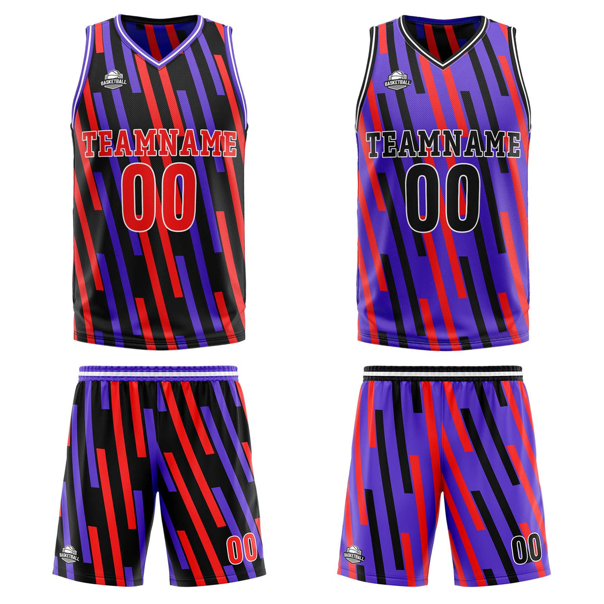 Benutzerdefinierte Rot Lila Reversible Basketball Jersey Personalisierte Print Name Nummer Logo