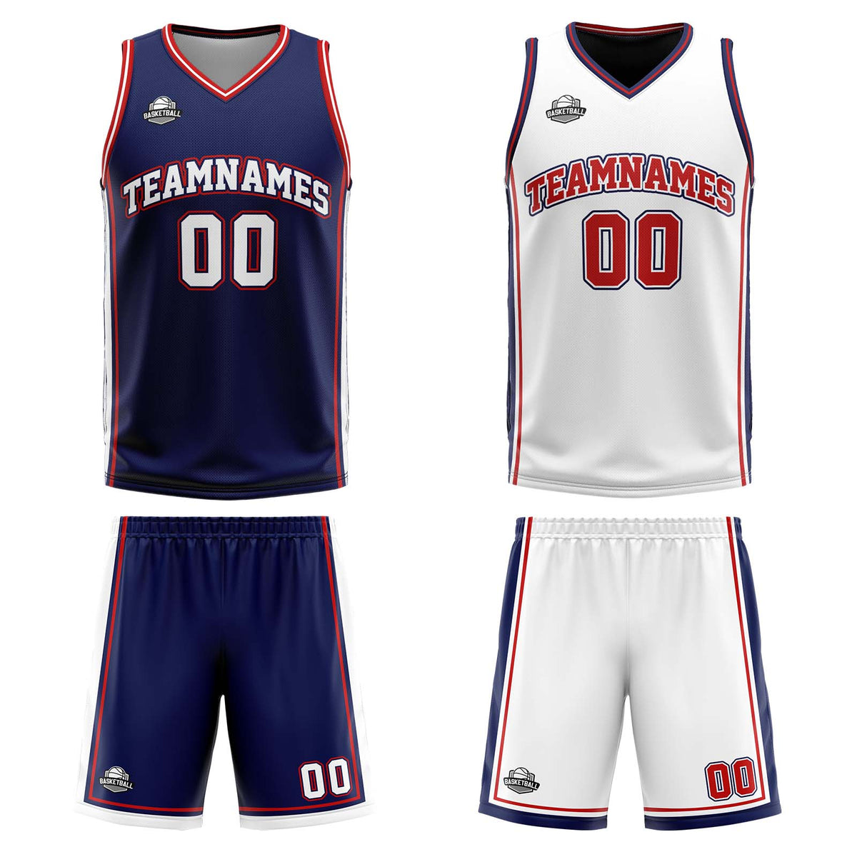Benutzerdefinierte Marine Weiß Rot Reversible Basketball Jersey Personalisierte Print Name Nummer Logo