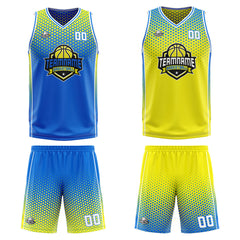 Benutzerdefinierte Reversible Basketball Jersey Personalisierte Print Name Nummer Logo Blau-Gelb