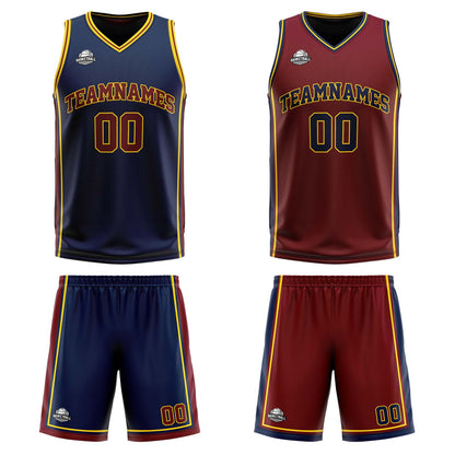 Benutzerdefinierte Marine Wein Gelb Reversible Basketball Jersey Personalisierte Print Name Nummer Logo