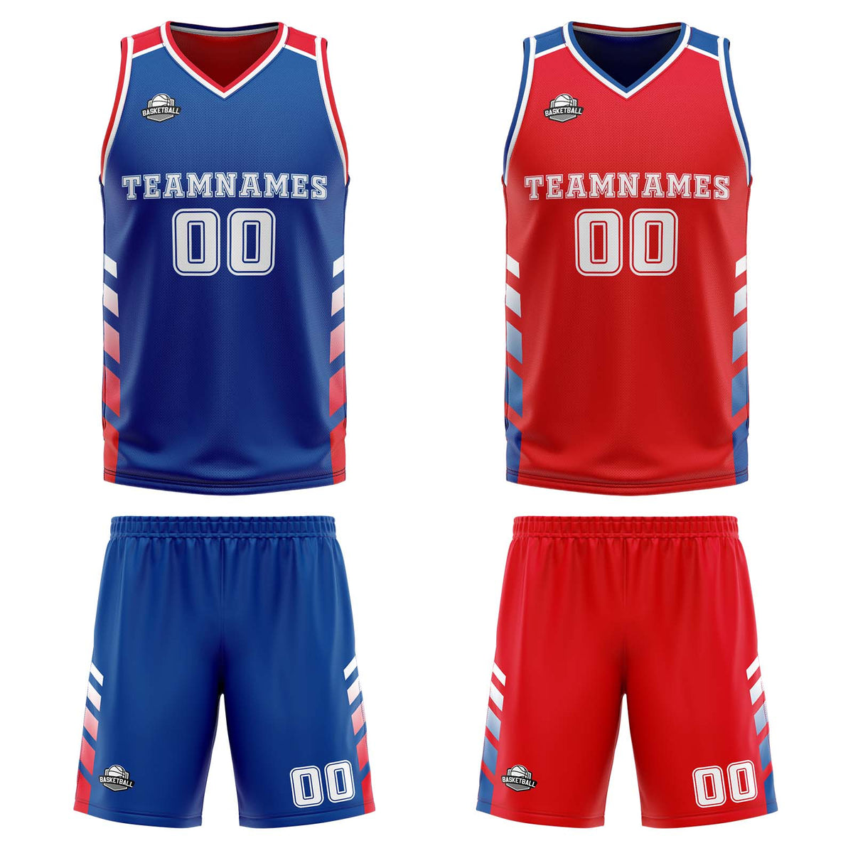 Benutzerdefinierte Königlich Rot Weiß Reversible Basketball Jersey Personalisierte Print Name Nummer Logo