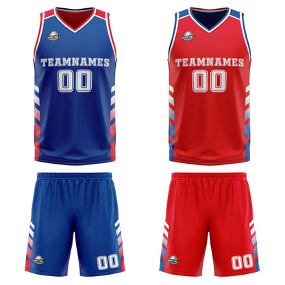 Benutzerdefinierte Königlich Rot Weiß Reversible Basketball Jersey Personalisierte Print Name Nummer Logo