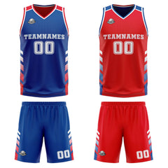 Benutzerdefinierte Königlich Rot Weiß Reversible Basketball Jersey Personalisierte Print Name Nummer Logo