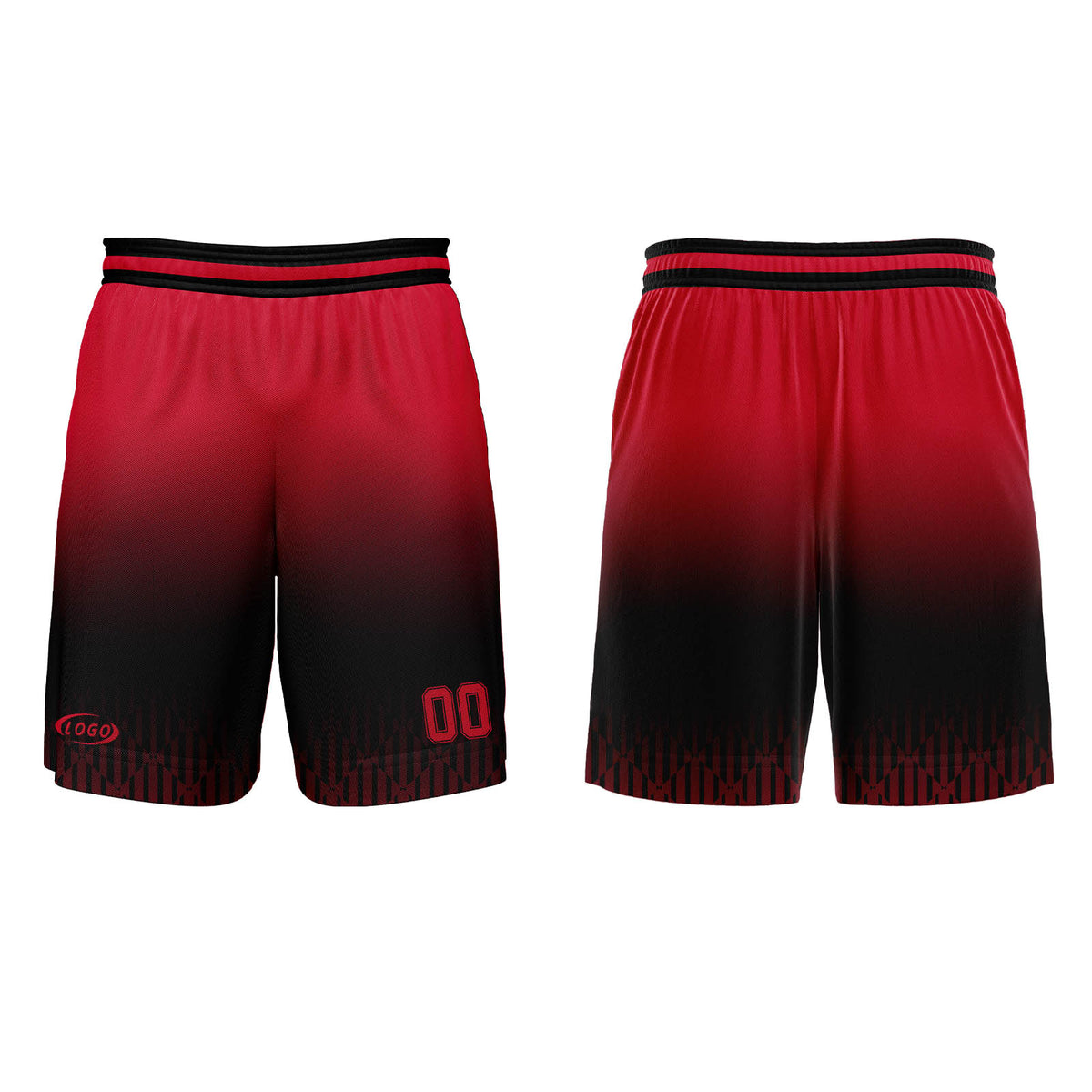 Benutzerdefinierter Schwarz Rot Farbverlauf Basketball Jersey Uniform Anzug gedruckt Ihr Logo Name Nummer