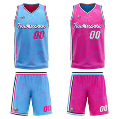 Benutzerdefinierte Reversible Basketball Jersey Personalisierte Print Name Nummer Logo Hellblau-rosa