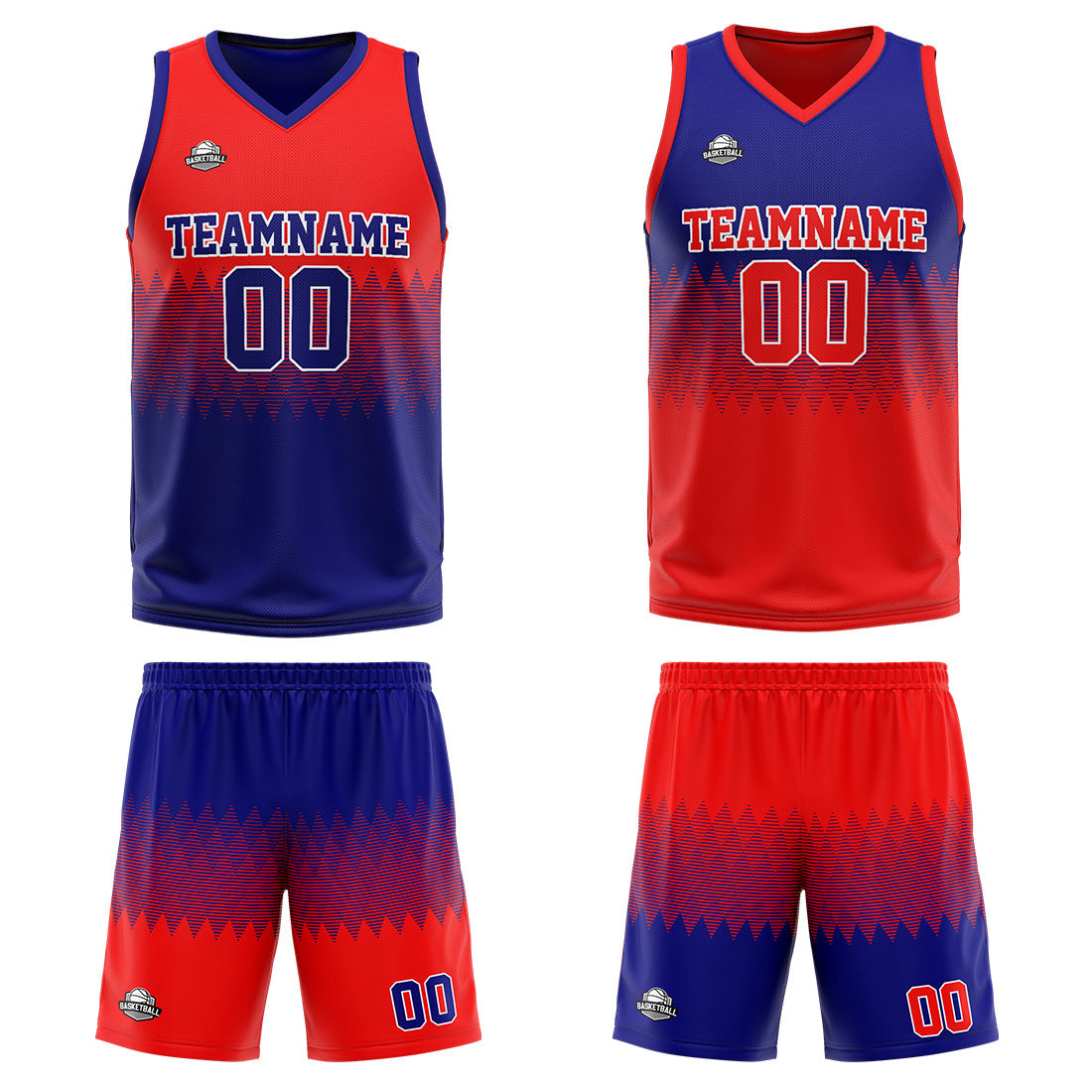 Benutzerdefinierte Reversible Basketball Jersey Personalisierte Print Name Nummer Logo Royal-Rot