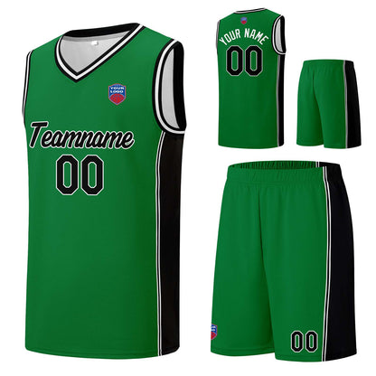 Individuelle Basketball-Jersey-Shorts für Männer und Frauen. Gestickter und gedruckter Name, Nummer und Logo Grün&Schwarz