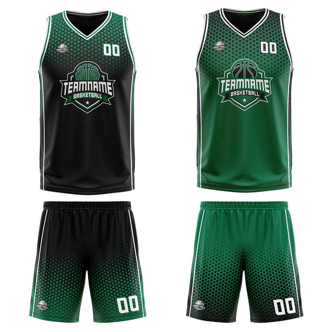 Benutzerdefinierte Schwarz Grün Weiß Reversible Basketball Jersey Personalisierte Print Name Nummer Logo