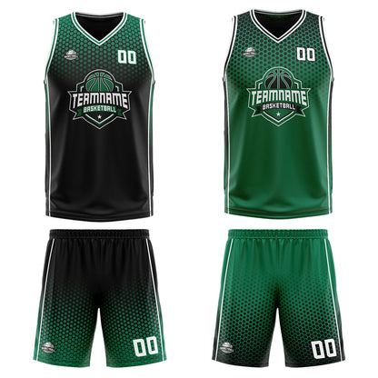 Benutzerdefinierte Schwarz Grün Weiß Reversible Basketball Jersey Personalisierte Print Name Nummer Logo