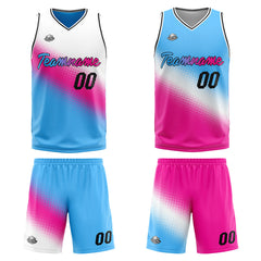 Benutzerdefinierte Reversible Basketball Jersey Personalisierte Print Name Nummer Logo Weiß-heißes Rosa-Hellblau