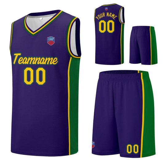 Individuelle Basketball-Jersey-Shorts für Männer und Frauen. Gestickter und gedruckter Name, Nummer und Logo Lila