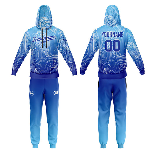 Benutzerdefiniert Blau Tarnung Sport Jersey Satz Trainingsanzug Zur Seite fahren Kapuzenpullover Oberteile und Hose Satz Königlich