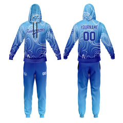 Benutzerdefiniert Blau Tarnung Sport Jersey Satz Trainingsanzug Zur Seite fahren Kapuzenpullover Oberteile und Hose Satz Königlich