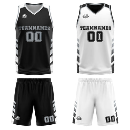 Benutzerdefinierte Schwarz Weiß Grau Reversible Basketball Jersey Personalisierte Print Name Nummer Logo