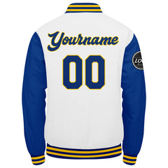 Benutzerdefinierte Verlauf Varsity-Jacke. Letterman-Jacke Royal Weiß Gelb