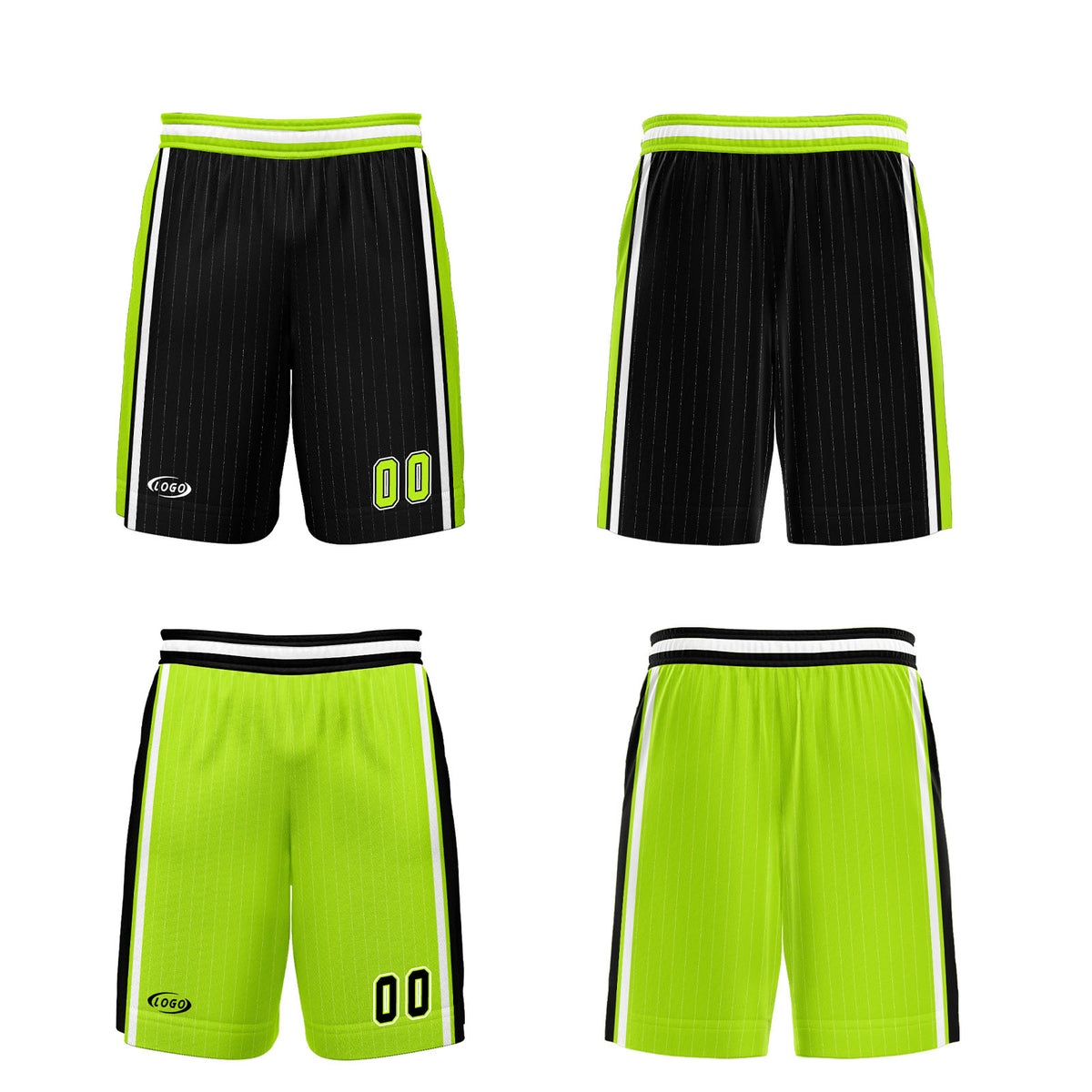 Benutzerdefinierte Schwarz Neon Grün Reversible Basketball Jersey Personalisierte Drucken Name Nummer Logo