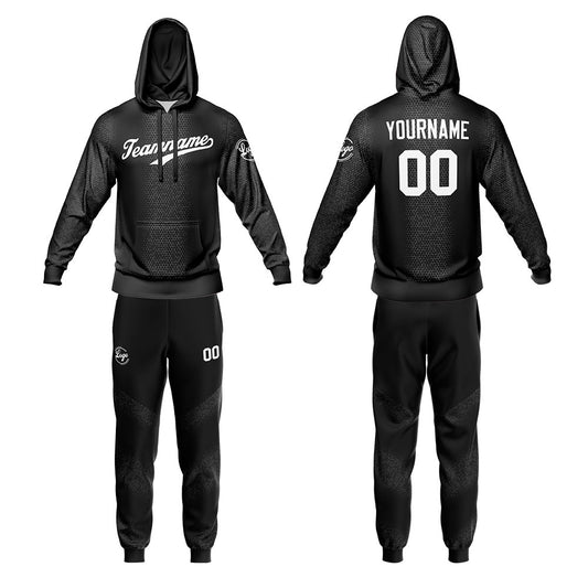 Benutzerdefiniert Schwarz Tarnung Sport Jersey Satz Trainingsanzug Zur Seite fahren Kapuzenpullover Oberteile und Hose Satz Königlich