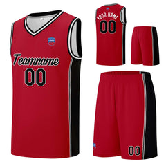 Individuelle Basketball-Jersey-Shorts für Männer und Frauen. Gestickter und gedruckter Name, Nummer und Logo Rot&Schwarz