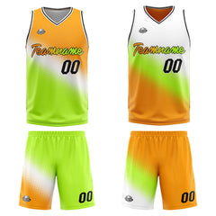 Benutzerdefinierte Reversible Basketball Jersey Personalisierte Print Name Nummer Logo Weiß-Grün-Gelb